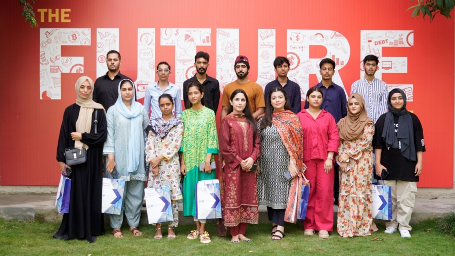 Students and staff outside centre